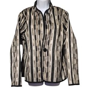 Trimdin Reversible Geometric Tapestry Jacket Black Silver Gold Large Art to Wear